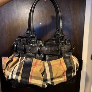 Burberry Black and Tan Plaid Shoulder Bag